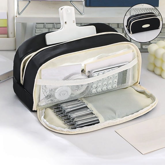 Tyidzon Big Pencil Case, Large Capacity Pencil Pouch Pen Bag with Compartment, Portable Canvas Stationery Organizer with Zipper, Cute Aesthetic Office Supplies for Teen Girls