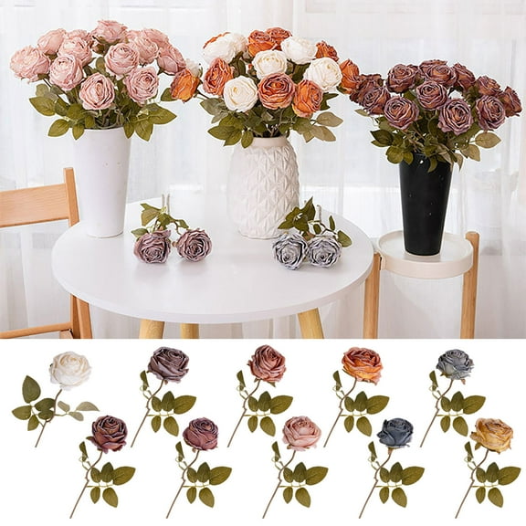 Tyidzon Burnt Edge Rose Artificial Flowers with Stems, 15 Inch Fake Rose Silk Flowers for Office Table Centerpiece Wedding Party Home Decor, Purple