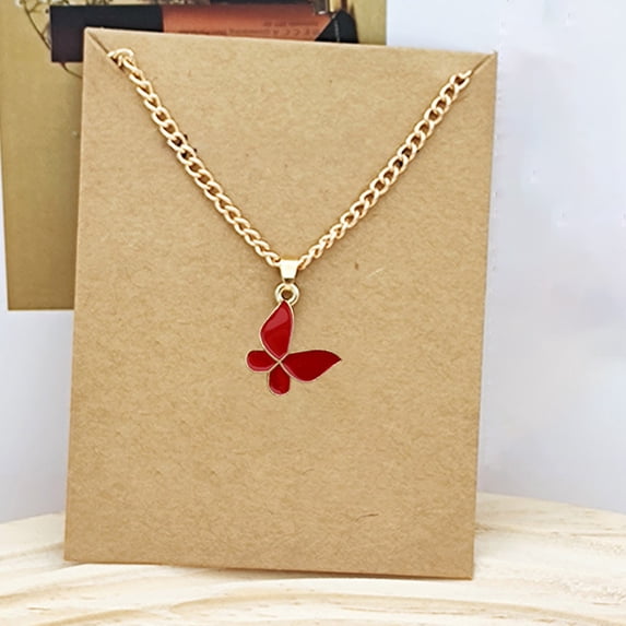 Tyidzon Butterfly Pendant Necklace Retro Card Clavicle Chain Insect Animal Necklace for Women Friend Friendship Party Jewelry Gift