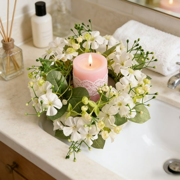 Tyidzon Candle Rings for Valentines Day Decorations Artificial Flower Garland Candle Wreath Rings for Wedding Home Table Centerpiece Party Decor