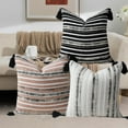 thumbnail image 1 of Tyidzon Chenille Striped Bohemian Throw Pillow Covers 18X18 Inch Woven Decorative Pillow Cases with Tassels for Couch Sofa Bedroom Home Decor, 1 of 7