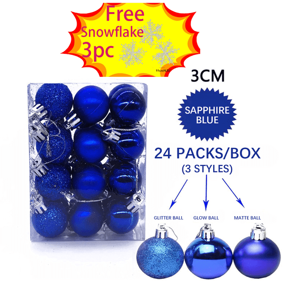 Tyidzon Christmas Ball Ornaments for Christmas Tree, 24Pc Shatterproof Christmas Ornaments Set Glittering Hanging Balls for Holiday Wedding Party Decorations (Free Snowflake)