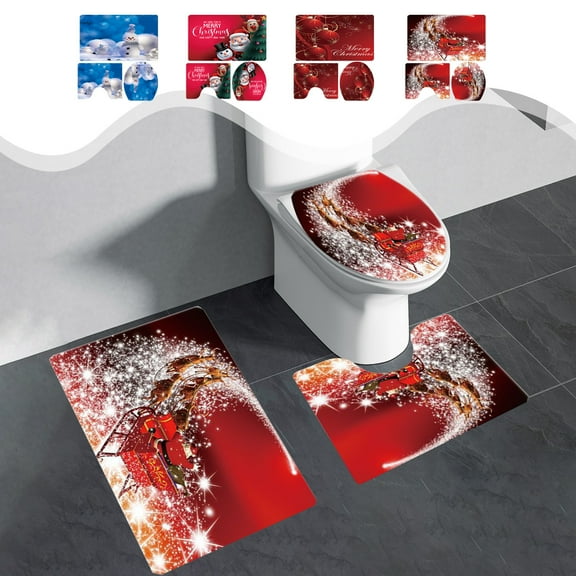 Tyidzon Christmas Bathroom Rugs Sets 3 Piece Non Slip Bath Mat for Shower Toilet Cover, Bathtub Soft Absorbent Easy Care Holiday Decor with Snowman Christmas Balls Bathroom Mat