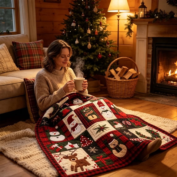 Tyidzon Christmas Blanket, Flannel Throw Blanket with Snowman Reindeer Plaid for Couch Bed Sofa, Holiday Decor, Xmas Festival Gifts 30 x 39 in