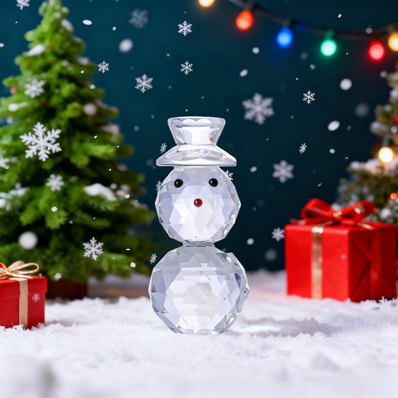 Tyidzon Christmas Crystal Snowman Figurines with White Top Hat 2.5" Clear Glass xmas Crystal Figurine Gifts for Home Party Office Christmas Decoration