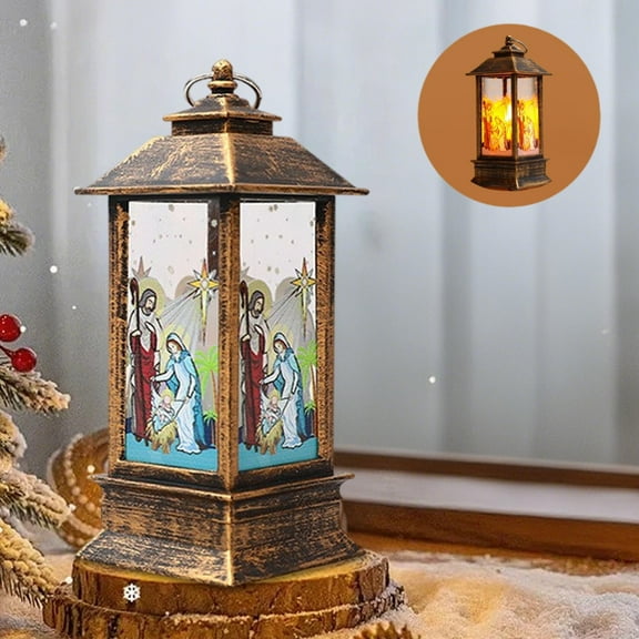 Tyidzon Christmas Decoration Snow Globe Lanterns 5" Jesu Small Battery Operated Night Light Vintage Lighted Hanging Lantern for Table Centerpleces Xmas Party Holiday Decor