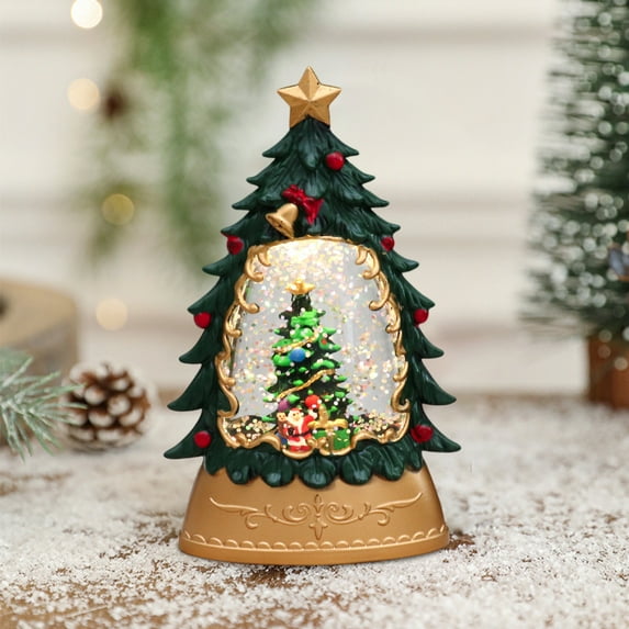 Tyidzon Christmas Decoration Snow Globe Xmas Tree Shaped 5.7" Small Battery Operated Night Light with Santa Vintage Lighted Ornaments for Table Centerpleces Party Holiday Decor