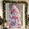 thumbnail image 1 of Tyidzon Christmas Door Cover - 35x71" Christmas Snowman Holiday Backdrop Decorations - Front Door Hanging Banner for Home Wall Party Xmas Decor, Pink, 1 of 5
