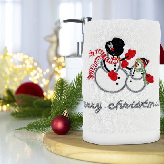 Tyidzon Christmas Hand Towels 29 x 13in Snowman Embroidered Cotton Towels for Bathroom Kitchen Decor & Winter Gifts