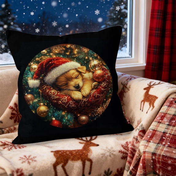 Tyidzon Christmas Pillow Covers 18x18 Inch Christmas Dog Decor Pillowcase Colorful Christmas Throw Pillow Covers Winter Farmhouse Holiday Decorations Cushion Covers for Couch Home Sofa