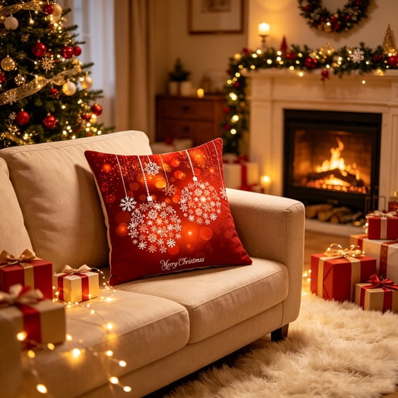 Tyidzon Christmas Pillow Covers 18x18 inch Red Outdoor Throw Pillow Cases Xmas Balls Holiday Pillowcase for Sofa Couch Porch