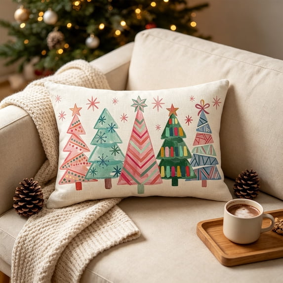 Tyidzon Christmas Pillow Covers Christmas Tree Design Throw Case, 12x19in Soft Couch Cushion Covers for Sofa Bed, Holiday Party Decor