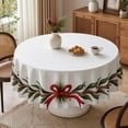 thumbnail image 1 of Tyidzon Christmas Round Tablecloth 60 inch Garland Bow Print Tablecloth, Waterproof Holiday Cover for Dinner Party, Xmas Home Kitchen Table Decor, 1 of 6