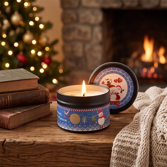 Tyidzon Christmas Scented Candles for Home, 1 Pc Christmas Tin Soy Wax Aromatherapy Candle with Dried Petals for Home, Perfect Holiday Gifts