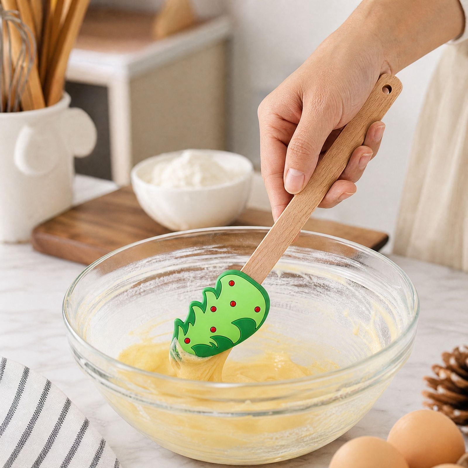 Tyidzon Christmas Silicone Spatula with Wooden Handle, 1 Pc Holiday ...
