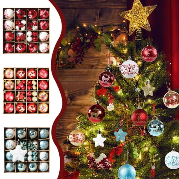 Tyidzon Christmas Tree Ornaments, 52Pc Christmas Ball Ornaments for Xmas Tree Decorations, Blue Shatterproof Christmas Ornaments Set for Wedding Holiday Party Christmas Decor