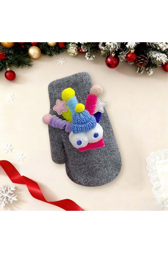 Tyidzon Christmas Winter Gloves, Cute Warm Mittens Xmas Gloves for Women, Cartoon Pattern Knit Christmasm Gloves for Women Men, Fleece Cozy Thick Gloves for Holiday Gifts（1 Pair）