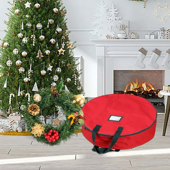 Tyidzon Christmas Wreath Storage Bag - Durable Material, Zipper, Sturdy Carry Handles, Protection - Home Garage Organization for Holiday Wreath Decorations (23",Red)