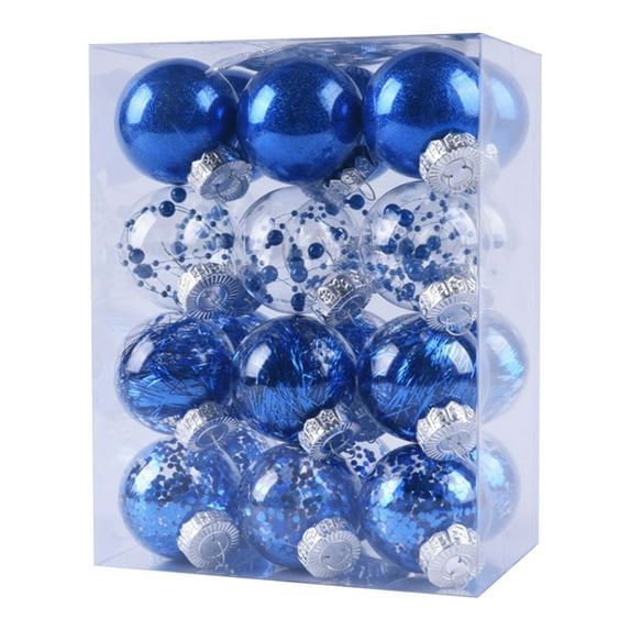Tyidzon Clear Christmas Ball Ornaments, 24Pc Blue Christmas Ornaments Set for Christmas Tree, Shatterproof Hanging Xmas Tree Balls Decorations for Wedding Party Decor