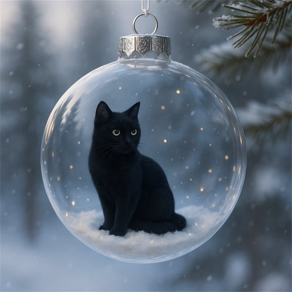Tyidzon Crystal Glass Christmas Ball Ornaments - 3.1" Clear Christmas Tree Decorations Hanging Balls with Cute Cats for Xmas Trees Home Holiday Party Indoor Decor