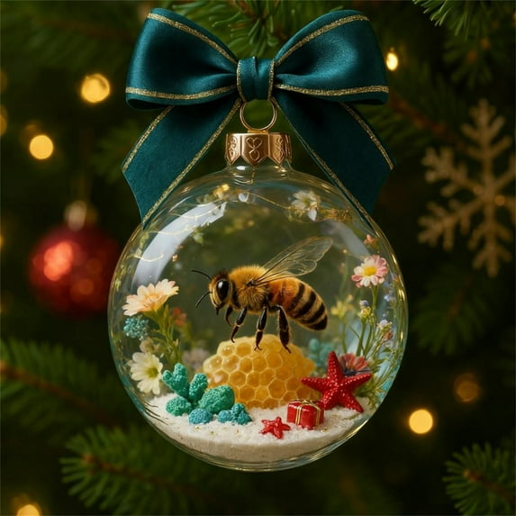 Tyidzon Crystal Glass Christmas Ball Ornaments - 3.1" Vivid Animals Christmas Tree Decorations Clear Hanging Balls for Xmas Trees Home Holiday Party Indoor Decor(Bee)