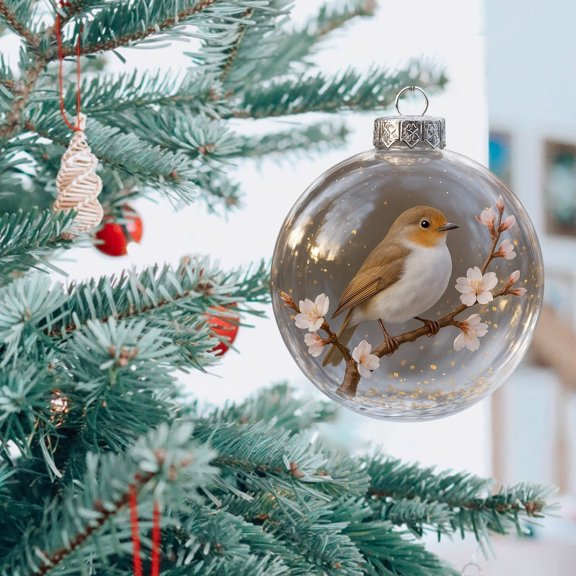 Tyidzon Crystal Glass Christmas Ball Ornaments - 3.1" Vivid Birds Christmas Tree Decorations Clear Hanging Balls for Xmas Trees Home Holiday Party Indoor Decor(Sparrow)
