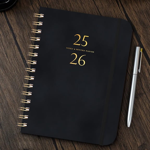 Tyidzon Daily Planner 2025-2026, Weekly and Monthly Planner for Middle Or High School, Flexible Cover, A5 Size Daily Planner Book Coil Book Leather Strap Notebook Self-Discipline Card