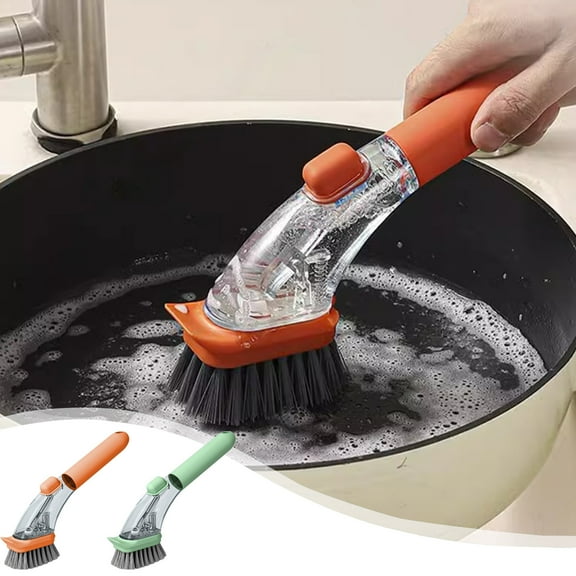 Tyidzon Dish Brush with Soap Dispenser, Kitchen Dishwand Brushes with Handle Non-slip Cleaning Scrub Brush for Kitchen Sink Pots Pans, Orange 10"