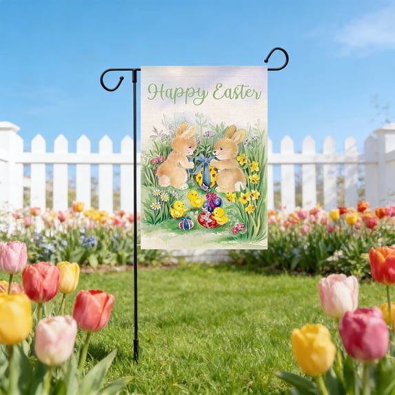 Tyidzon Double Sided Easter Garden Flag, 12x18 Inch Burlap Bunny Flag with Easter Eggs, Reversible Outdoor Yard Decor for Spring Farmhouse Patio