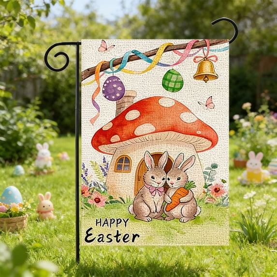 Tyidzon Double Sided Easter Garden Flag, 12x18 Inch Burlap Bunny Flag with Easter Eggs, Reversible Outdoor Yard Decor for Spring Farmhouse Patio