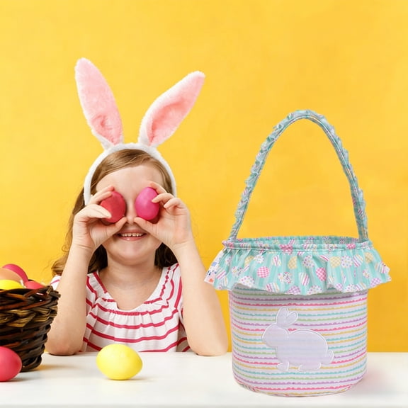 Tyidzon Easter Basket Easter Baskets for Kids Easter Bunny Basket Bags,Rabbit Bucket Tote for Easter Egg Hunts Decorations