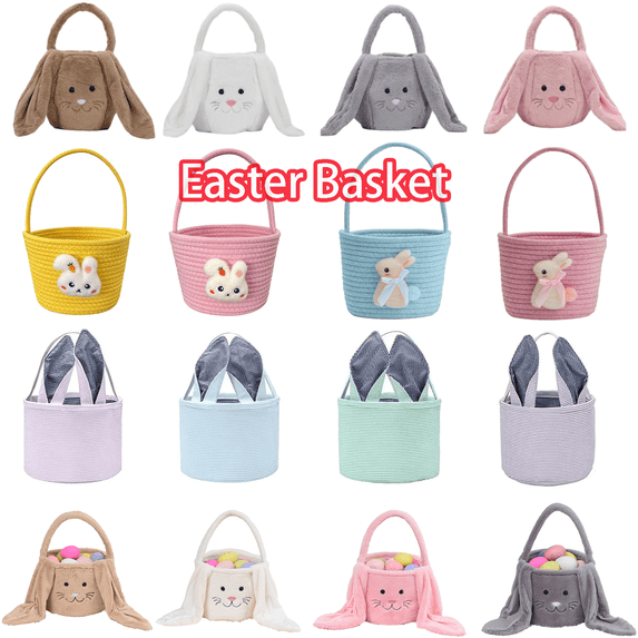 Tyidzon Easter Basket Easter Bunny Basket with Rabbit Ears with Handle Woven Empty Hunt Container for Gifts Stuffer Candy Toy Storage Party Supplies
