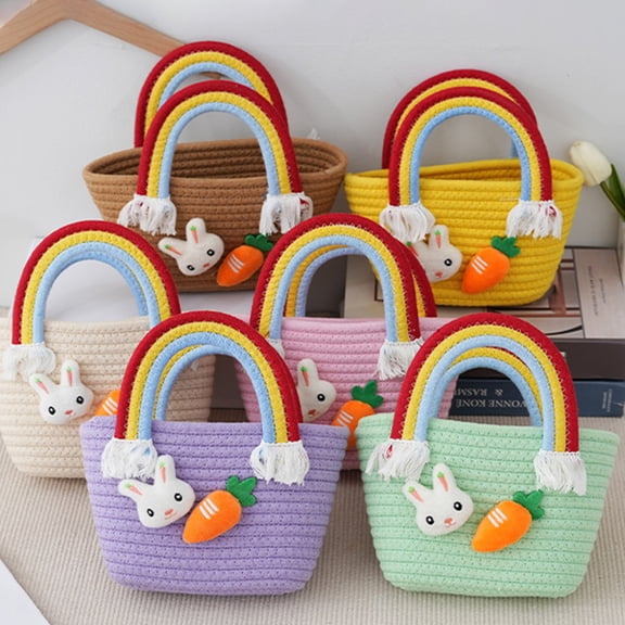 Tyidzon Easter Basket Weaving, Carrot Bunny Basket, Easter Decorations Basket for Boy Girl Easter Egg Hunts Easter Basket, Purple