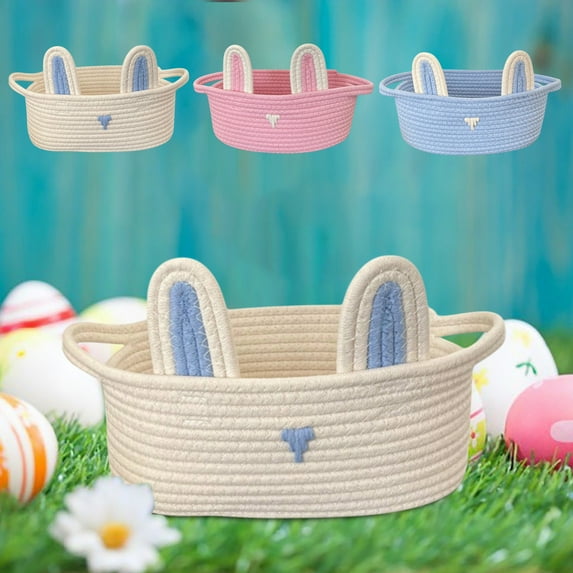 Tyidzon Easter Basket, Wicker Mini Bunny Basket Easter Ornaments, Storage Bins for Organizing Flowers Egg, Cute Woven Small Easter Baskets for Party Gift, White