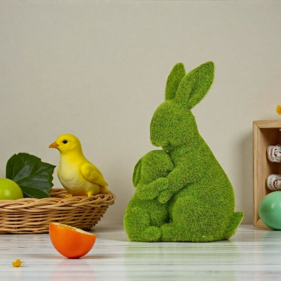 Tyidzon Easter Bunny Figurines, Resin Moss Rabbit Statues Easter Decorations, Flocked Bunny Easter Ornaments for Home Spring Tabletop Outdoor, 4.3"