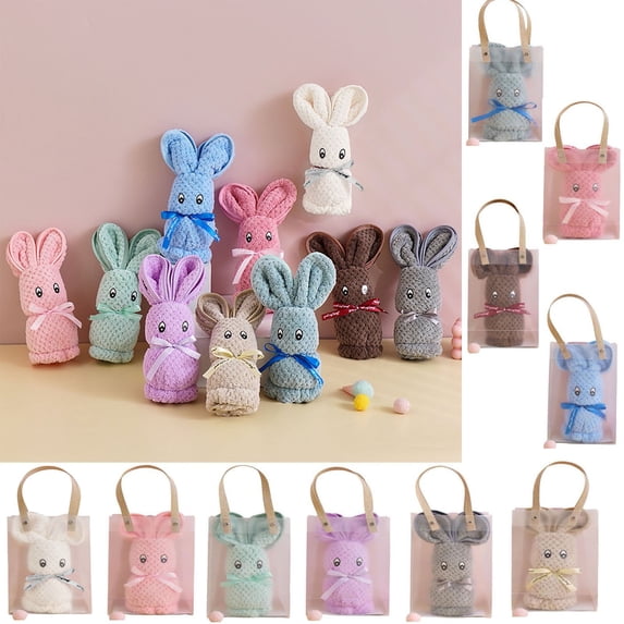 Tyidzon Easter Bunny Hand Towels with Bags, Premium Soft Towels for Bathroom, Rabbits Shaped Face Towels for Easter Gifts Baby Shower(Light Blue, 14x30")