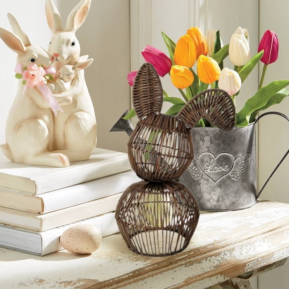 Tyidzon Easter Bunny Natural Rattan Hand-Woven Easter Decorations Statue Figurine Rattan Bunny Decor for Home Farmhouse Table Kitchen