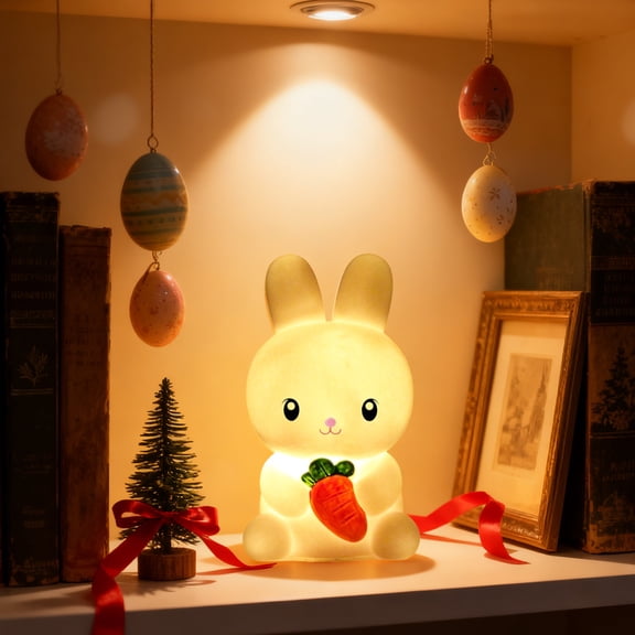 Tyidzon Easter Bunny Night Light, 4.7 Inch USB Powered LED Rabbit Lamp with Heart Carrot, Cute Nightlight for Kids Gifts Bedroom Spring Home Decor