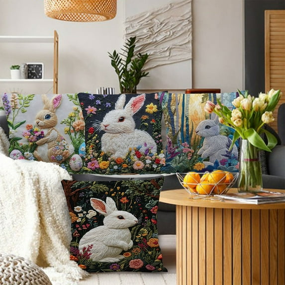 Tyidzon Easter Bunny Pillow Cover, 18x18 Soft Throw Pillow Case with Easter Pattern, Hidden Zipper Cozy Cushion Cover for Sofa Bed Couch Spring Home Decor