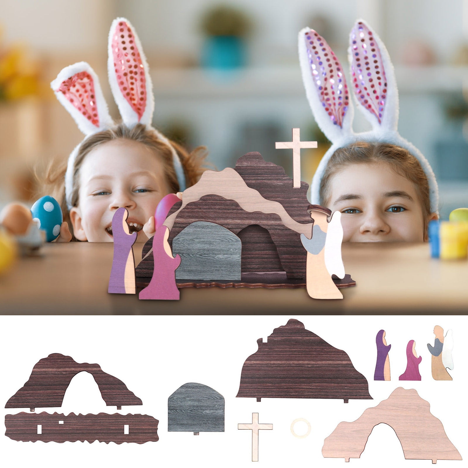 Family Easter Holy Week DIY Resurrection Scene Book Kit - Wooden Handmade Easter Story Display