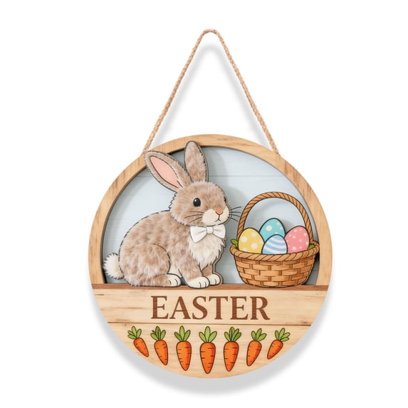 Tyidzon Easter Door Hanger - 8" Bunny Welcome Wood Sign for Front Door, Spring Easter Decorations for Porch Patio Yard Holiday Home Decor