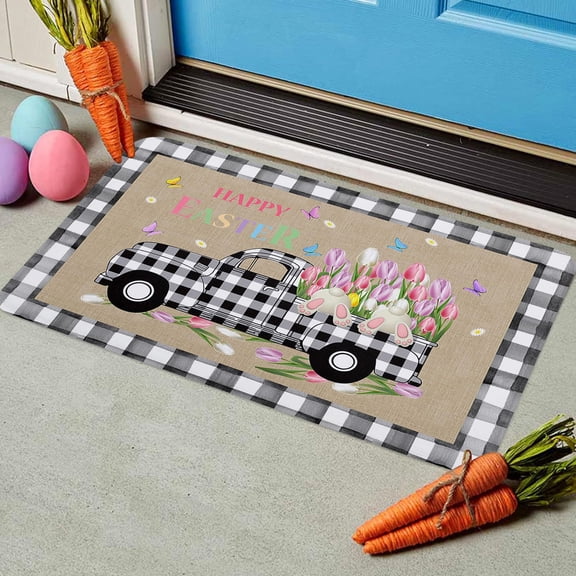 Tyidzon Easter Doormat Outdoor Rug Bunny Welcome Door Mat, Easter Mat for Outdoor Front Porch Entryway Decor, 20x32 Inch