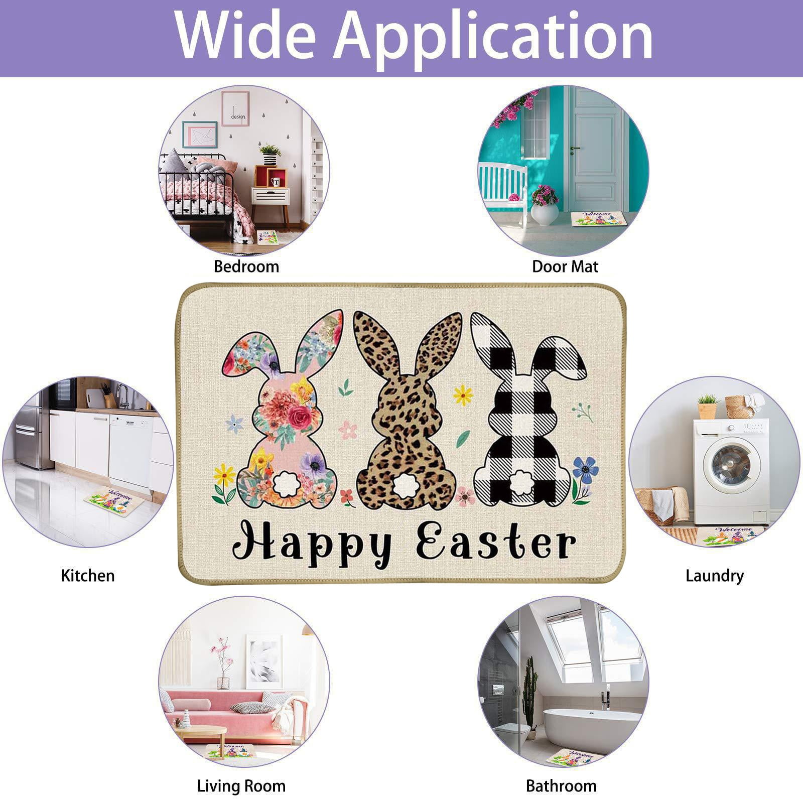 Tyidzon Easter Doormat Spring Welcome Mat - Colorful Easter Bunny Front ...