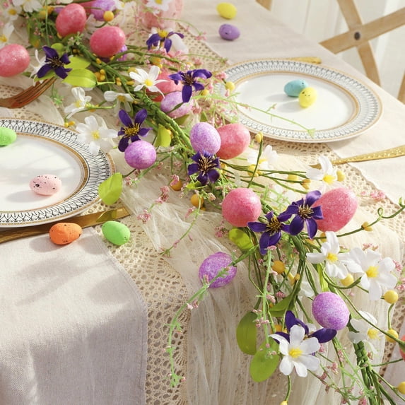 Tyidzon Easter Egg Garlands for Mantle, Artificial Colorful Spring Floral Garland for Home Window Wall Holiday Party Easter Decorations Gift