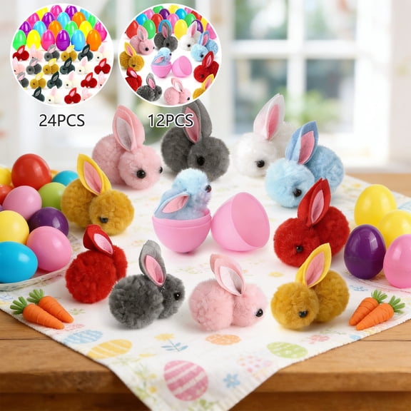 Tyidzon Easter Eggs with Plush Bunny Inside, 12/24 Pack Plush Rabbit in Plastic Eggs, 2.8" Mini Surprise Easter Toys for Basket Stuffers Eggs Hunt Party Favors