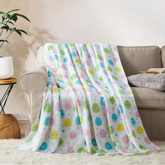Tyidzon Easter Flannel Blanket Throw, Easter Eggs Soft Fuzzy Plush Cozy Fleece Blankets for Couch Sofa Bed, Gifts for Kids Adult, 39X51 Inch