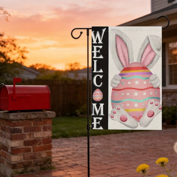 Tyidzon Easter Garden Flag 12x18 inch Double-Sided Bunny & Eggs, Reinforced Sleeve for Outdoor Garden Porch Walkway Spring Decor