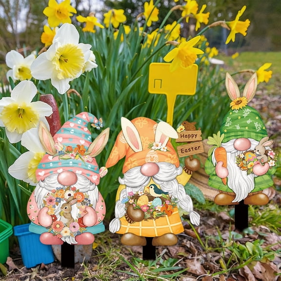 Tyidzon Easter Garden Stakes, 10 Inch Colorful PVC Bunny Gnome Yard Signs for Easter Decoration Outdoor, Weatherproof Ground Insert Decor for Spring Courtyard Garden Party