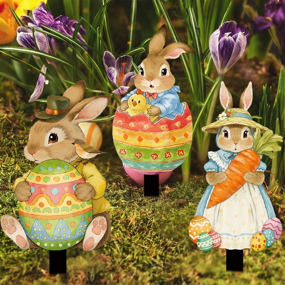 Tyidzon Easter Garden Stakes, 10 Inch Colorful PVC Bunny Gnome Yard Signs for Easter Decoration Outdoor, Weatherproof Ground Insert Decor for Spring Courtyard Garden Party