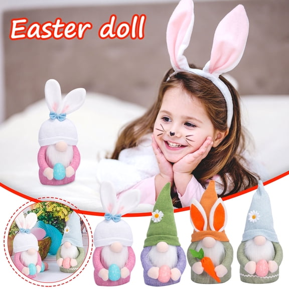 Tyidzon Easter Gnomes Plush Decorations, Handmade Gnome Bunny Faceless Doll Easter Ornaments, Home Decor Gifts for Women Men White